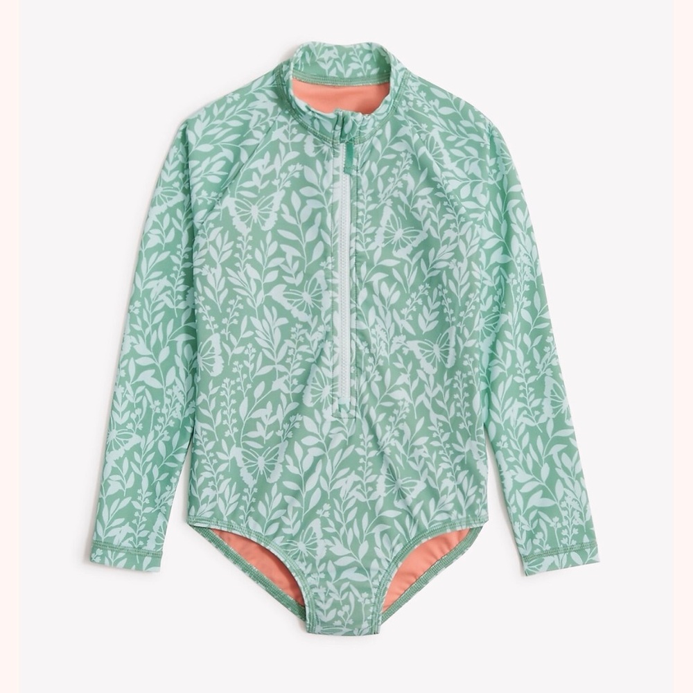 Crewcuts Spring Meadow 1 piece sage green long sleeve rash guard swimsuit size 3